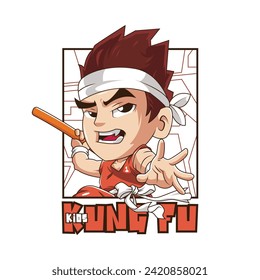 cute kungfu kids character logo