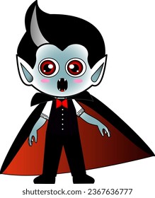 Cute kwaii Dracula vampire with open mouth in red and black colors