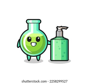 cute lab beakers cartoon with hand sanitizer , cute style design for t shirt, sticker, logo element