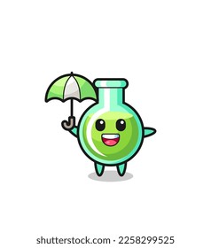 cute lab beakers illustration holding an umbrella , cute style design for t shirt, sticker, logo element