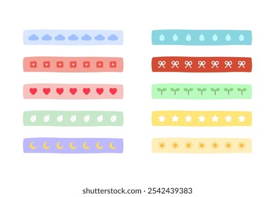 Cute label tapes collection. Planner, organizer, reminder, note concepts. Flat decorative minimal vector design isolated illustration.