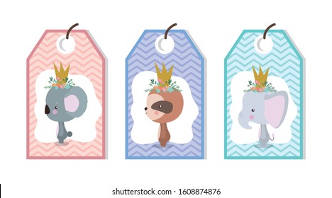 Cute labels design, Animals zoo life nature character childhood and adorable theme Vector illustration