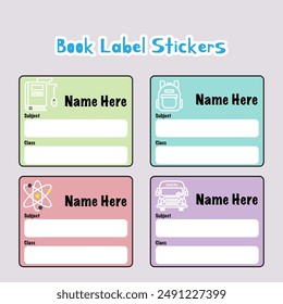 Cute Labels. School Book Labels Template. Name and Class Set Stickers.