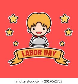 Cute labor day poster celebration cartoon icon illustration. Design isolated flat cartoon style