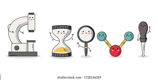 Cute Laboratory Apparatus Set 2 Microscope Hourglass Magnifying Glass Molecule model and Dropper