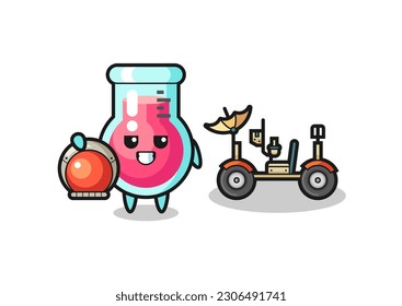 the cute laboratory beaker as astronaut with a lunar rover , cute style design for t shirt, sticker, logo element