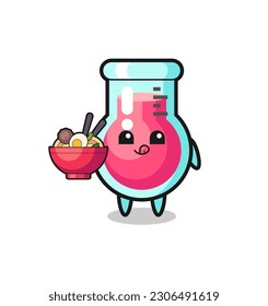 cute laboratory beaker character eating noodles , cute style design for t shirt, sticker, logo element