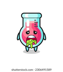 el bonito personaje de un vaso de agua de laboratorio con puke, diseño de estilo lindo para camiseta, pegatina, elemento logotipo