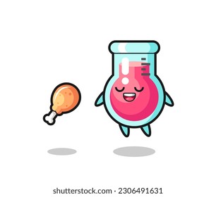 cute laboratory beaker floating and tempted because of fried chicken , cute style design for t shirt, sticker, logo element