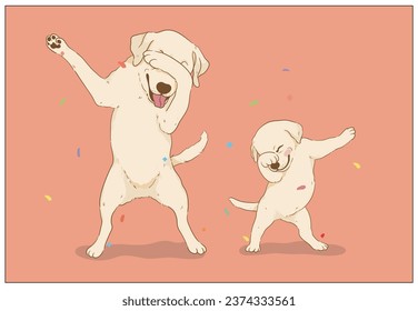 cute Labrador dog dubbing dance cool cartoon vector ,poster, postcard and cover design	