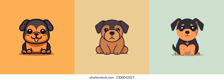 Cute labrador Dog kawaii cartoon puppy chibi illustration set collection