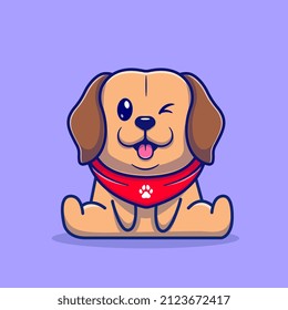 Cute Labrador Dog Sitting Cartoon Vector Icon Illustration. Animal Nature Icon Concept Isolated Premium Vector. Flat Cartoon Style