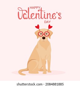 Cute Labrador. A greeting card. Happy Valentine's Day. Cartoon design.
