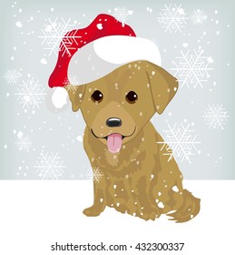 Cute labrador puppy in a Santa Claus hat