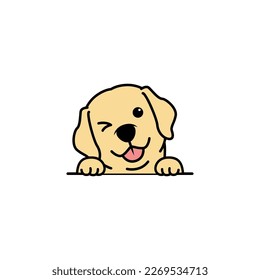 Cute labrador retriever puppy winking eye cartoon, vector illustration