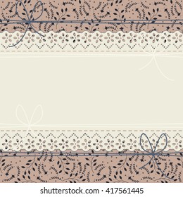 Cute lace frame with decorative blue silhouettes of flowers can be used for wedding invitation, greeting card , baby shower and more designs.