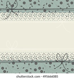 Cute lace frame with floral background. Stylish template can be used for wedding invitations, anniversary, covers and more creative designs.