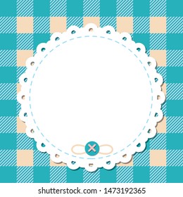 Cute lace frame template with turquoise fabric pattern suitable for card design or frame background 