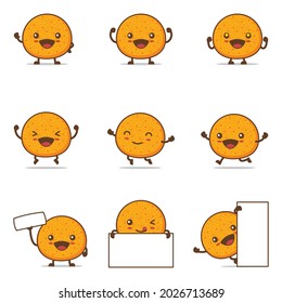 cute laddoo cartoon. with happy facial expressions and different poses, isolated on a white background