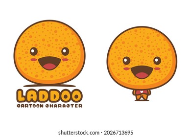 cute laddoo mascot, indian food cartoon illustration, suitable for logos, packaging labels, stickers, etc.