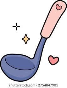 Cute ladle spoon kitchen utensil vector illustration in kawaii doodle style, adorable soup ladle icon with simple flat design and clean outline, perfect for cooking theme, kitchen stickers, recipe cards and food blog design.