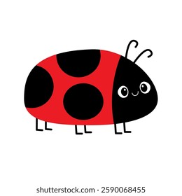 Cute Lady bug, lady bird icon. Cartoon kawaii funny baby character. Black and red insect. Childish style. Card Sticker print. Happy Valentines Day. Flat design. White background. Isolated Vector