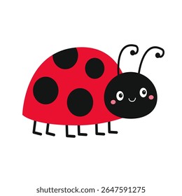 Cute lady bug, lady bird icon. Cute cartoon kawaii funny baby character. Black and red insect. Card Sticker print. Happy Valentines Day. Childish style. Flat design. White background. Isolated. Vector