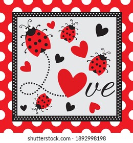 cute lady bug and heart shape for valentine or wedding greeting card