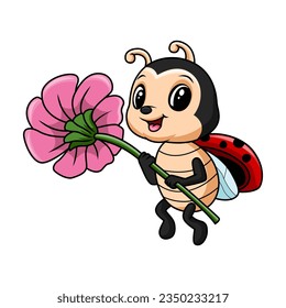 cute lady bug holding flower