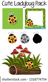 Cute lady bug pack illustration