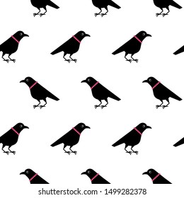 Cute lady female raven crow seamless pattern mascot cartoon character in beads