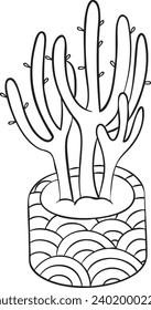 Cute Lady finger Cactus Black and White Vector Line Art Illustration