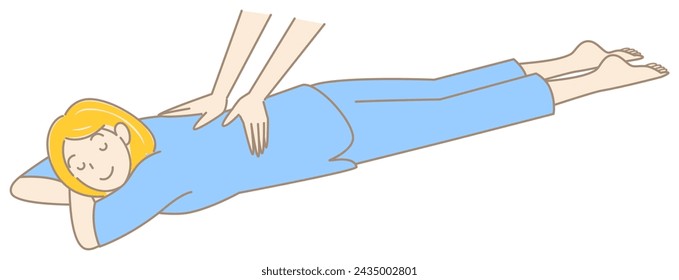 Cute lady in a massage gown lying on her stomach getting a massage. Simple Illustration Vector