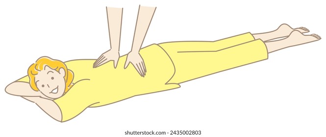 Cute lady in a massage gown lying on her stomach getting a massage. Simple Illustration Vector
