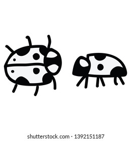 Cute ladybird lineart cartoon vector illustration motif set. Hand drawn garden wildlife blog icons. ladybug graphics. Monochrome creepy crawlie web buttons.