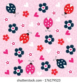 cute ladybird pattern vector illustration