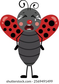 Cute ladybird sad and crying
