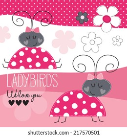 cute ladybirds vector illustration