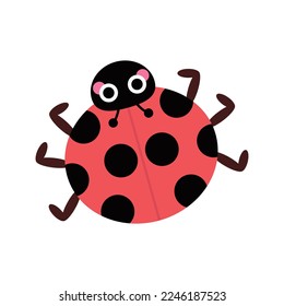 Cute ladybug with big eyes and cheeks. Forest or garden insect, bug for children. Funny childish characters. Nature animal for prints, clothes, stickers, textile, baby shower. Cartoon vector