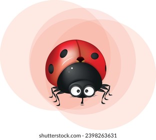 Cute ladybug with big eyes on decorative background