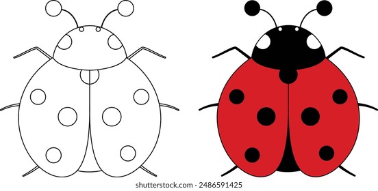 Cute ladybug cartoon character outline coloring page