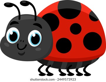 Cute Ladybug Cartoon Character. Vector Illustration Flat Design Isolated On Transparent Background