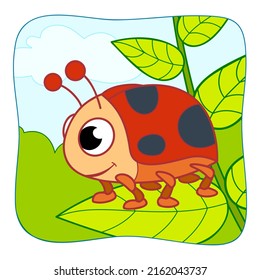 Cute Ladybug Cartoon. Ladybug Clipart Vector Illustration. Nature Background