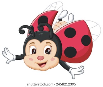 Cute Ladybug Cartoon Flying. Animal Nature Icon Concept Isolated Premium Vector. Vector Illustration