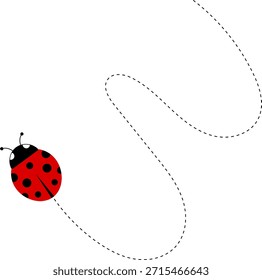 Lindo icono de dibujos animados de mariquita. colección de personajes de mariquita. Linda mariquita con camino punteado. Mariquitas volando en ruta punteada. Grupo de insectos. Ilustración vectorial aislada en blanco.