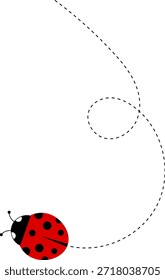 Lindo icono de dibujos animados de mariquita. colección de personajes de mariquita. Linda mariquita con camino punteado. Mariquitas volando en ruta punteada. Grupo de insectos. Ilustración vectorial aislada en blanco.