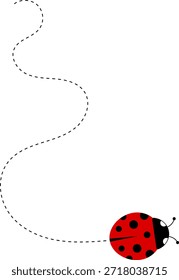 Lindo icono de dibujos animados de mariquita. colección de personajes de mariquita. Linda mariquita con camino punteado. Mariquitas volando en ruta punteada. Grupo de insectos. Ilustración vectorial aislada en blanco.