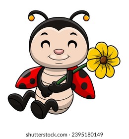 Cute ladybug cartoon on white background