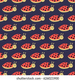 Cute ladybug cartoon red insect nature bug isolated beetle hand drawn vector illustration.