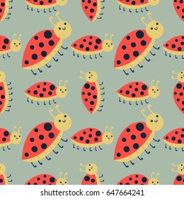 Cute ladybug cartoon red insect nature bug isolated beetle hand drawn vector illustration.